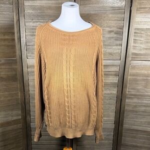 Kenneth Gordon Womens Tan 100% Cotton Cable Knit Scoop Neck‎ Sweater Large